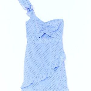 One Strap Polka Dot Baby Blue Doll Dress